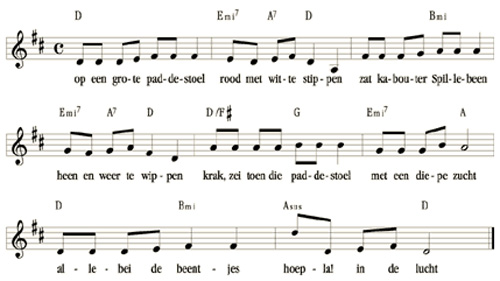 bladmuziek op een grote paddestoel